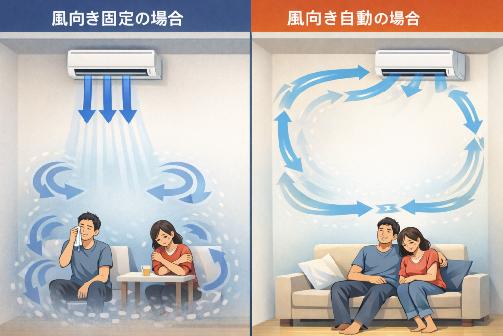 風向き「固定」と「自動」の比較